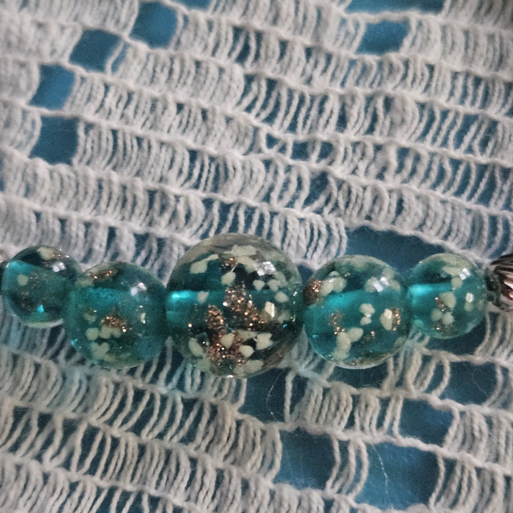 Silver & Teal Beaded Stretch Bracelet - Picture 3 of 5